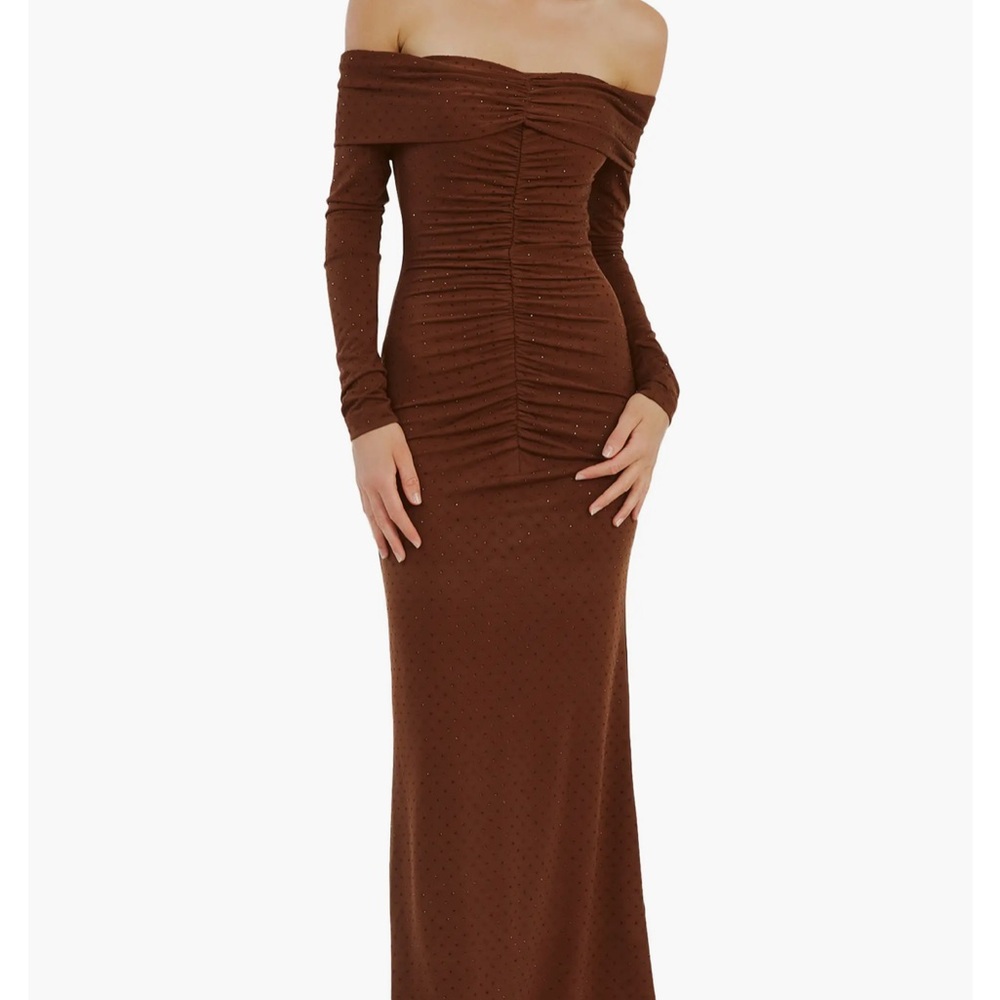 Bardot Artura (Anthropologie) Diamanté Off the Shoulder Long Sleeve Maxi